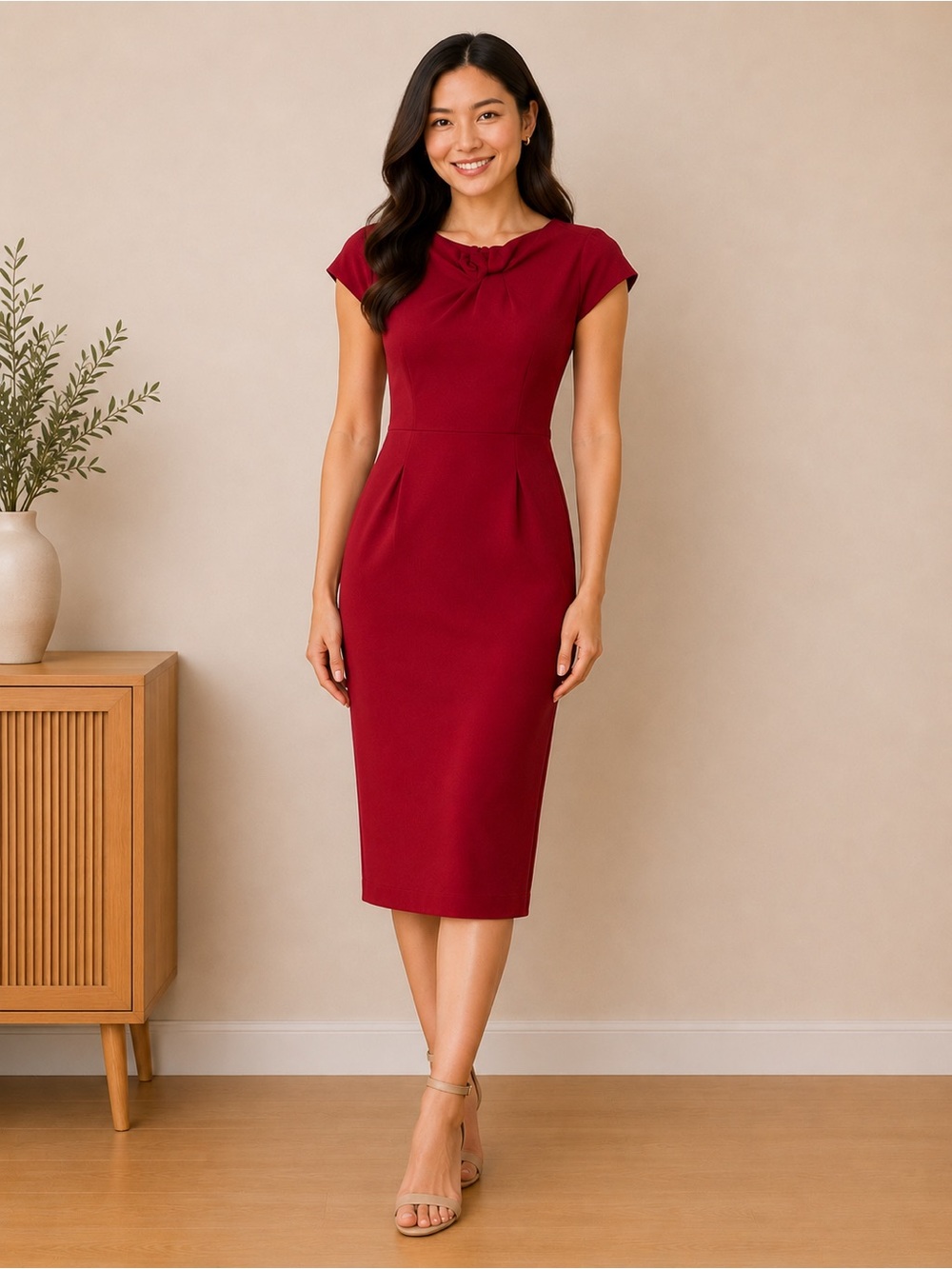 MNG by Mango Red Ankle Length Sheath Dress Size 12
